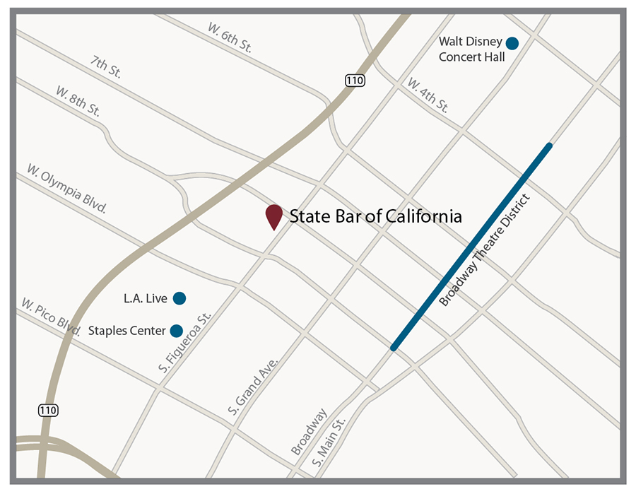 Figure 10, A map showing the location of the State Bar’s new building in downtown Los Angeles.