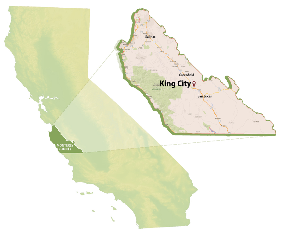 Map of King City and Monterey County, California