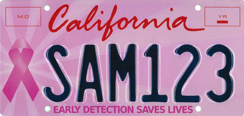 Breast cancer awareness license plate sample