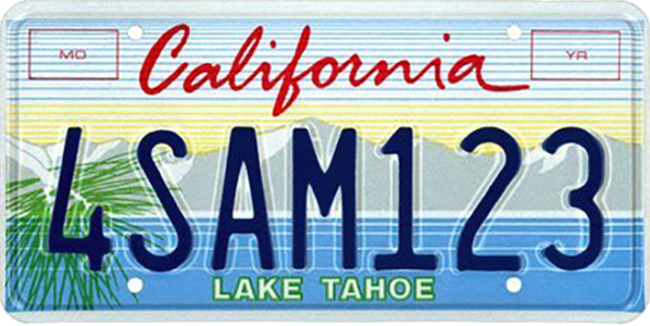 Lake Tahoe license plate sample